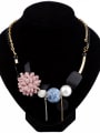 thumb Retro style Cloth Flower Wood Geometries Alloy Necklace 0