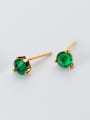 thumb Elegant Gold Plated Round Shaped Zircon Silver Stud Earrings 0