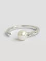 thumb Simple White Freshwater Pearl Silver Opening Ring 0