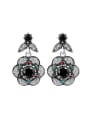 thumb Antique Silver Plated Black Resin stones Crystals Alloy Flowery Earrings 0