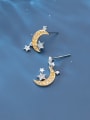 thumb 925 Sterling Silver With Platinum Plated Cute Moon Stud Earrings 2