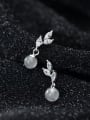 thumb 925 Sterling Silver With Platinum Plated Cute Leaf Drop Earrings 3