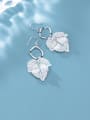 thumb 925 Sterling Silver With Platinum Plated Simplistic Leaf Hook Earrings 0