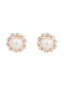 thumb Elegant Imitation Pearl Tiny Crystals Flowery Alloy Stud Earrings 0