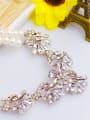 thumb Fashion Stone-studded Flowers Double Imitation Pearls Chain Necklace 1