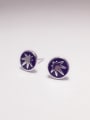 thumb Purple Round Shaped Leaf Pattern S925 Silver Enamel Stud Earrings 0