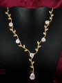 thumb Exquisite 18K Gold Plated Shining Zircon Leaf Necklace 1