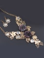 thumb Retro Exaggerated Rhinestones Flowers Hollow Leaves Alloy Two Pieces Jewelry Set 1