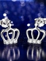 thumb Zircons White Gold Plated Crown Shaped Stud Earrings 2