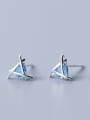 thumb 925 Sterling Silver With Silver Plated Simplistic Hollow Triangle Stud Earrings 0