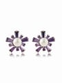 thumb Fashion Imitation Pearl Purple Zirconias-studded Flowery Stud Earrings 0
