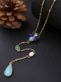 thumb Alloy Fashion Simple Water Drop-Shaped Artificial Stones Long Sweater Necklace 2