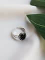 thumb Sterling Silver black agate retro style free size ring 0