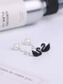 thumb Fashion Black Zirconias Swan Shell Pearl 925 Silver Stud Earrings 1