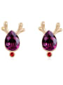 thumb Fashion Water Drop austrian Crystal Deer Horn Stud Earrings 1
