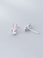thumb 925 Sterling Silver With Platinum Plated Cute Asymmetry Rabbit Radish Stud Earrings 3