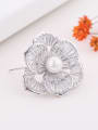 thumb Fashion White Imitation Pearl Zirconias Flower Copper Brooch 1