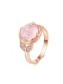 thumb S925 Silver Pink Crystal Flower Shaped Opening Ring 0