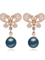 thumb Fashion Champagne Gold Plated Imitation Pearl Butterfly Stud Earrings 3