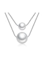 thumb Simple Double Layer White Imitation Pearls Necklace 0