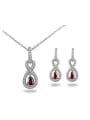 thumb Temperament Red Figure Eight Shaped Zircon Two Pieces Jewelry Set 0