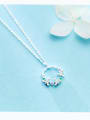 thumb S925 Silver Necklace lady wind temperament diamond studded Necklace sweet circle flower clavicle chain D4212 1