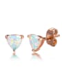 thumb Triangle Shaped White Blue Opal Stud Earrings 2