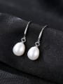 thumb 925 Sterling Silver With  Artificial Pearl  Simplistic Oval Hook Earrings 3
