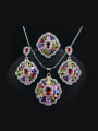 thumb Colorful Zircons Flower Three Pieces Jewelry Set 0