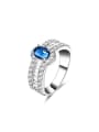 thumb Blue Platinum Plated Oval Shaped Zircon Ring 0