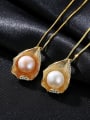 thumb Pure silver shell design freshwater pearl gold necklace 1
