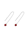 thumb Simple Little Red Heart Silver Line Earrings 0