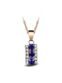 thumb Fashion White Blue Zirconias Rectangular Pendant Copper Necklace 0