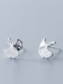 thumb 925 Sterling Silver With Silver Plated Simplistic Ginkgo Leaf Stud Earrings 0