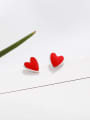 thumb Red Heart-shaped Silver Stud Earrings 2