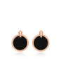 thumb Fashion Black Round Rose Gold Plated Stud Earrings 0