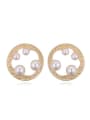 thumb Champagne Gold Plated White Imitation Pearls Alloy Stud Earrings 0