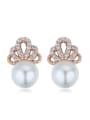 thumb Fashion White Imitation Pearls Shiny Crystals-covered Stud Earrings 2