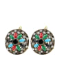 thumb Ethnic style Colorful Resin stones Round Flower Alloy Earrings 0