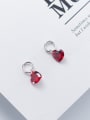 thumb 925 silver red glitter of stereoscopic love Zircon Earrings 3