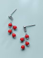 thumb Exquisite Red Artificial Pearl S925 Silver Drop Earrings 2
