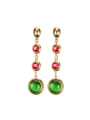 thumb High Quality Green Round Shaped Opal Drop Earrings 0