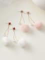 thumb Alloy With Gold Plated Simplistic Round  Plush ball Threader Earrings 1
