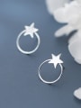 thumb 925 Sterling Silver With Glossy Personality Round Pentagram Stud Earrings 0