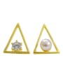 thumb Fashion Hollow Triangle Freshwater Pearl Cubic Zircon Stud Earrings 0