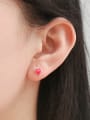 thumb Red Heart-shaped Silver Stud Earrings 1