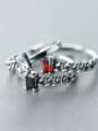 thumb S925 silver retro square single zircon opening ring 2