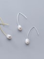 thumb 925 Sterling Silver With Platinum Plated Cute Oval Artificial Pearl Earrings 2