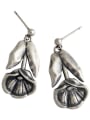 thumb 925 Sterling Silver With Antique Silver Plated Vintage  Vintage Lotus Flower Drop Earrings 0