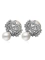 thumb Personalized Double Imitation Pearls Cubic Zirconias Stud Earrings 0
